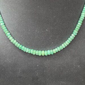 Vtg Chrysoprase Faceted Natural Green Beaded Necklace Sterling Silver Graduated
